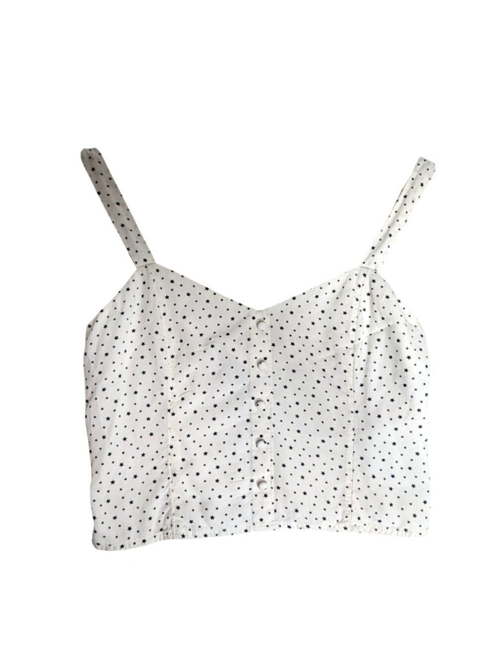 Abercrombie & Fitch Star Print Smocked Crop Top Size M White W/ Blue Stars Butto - Picture 8 of 11